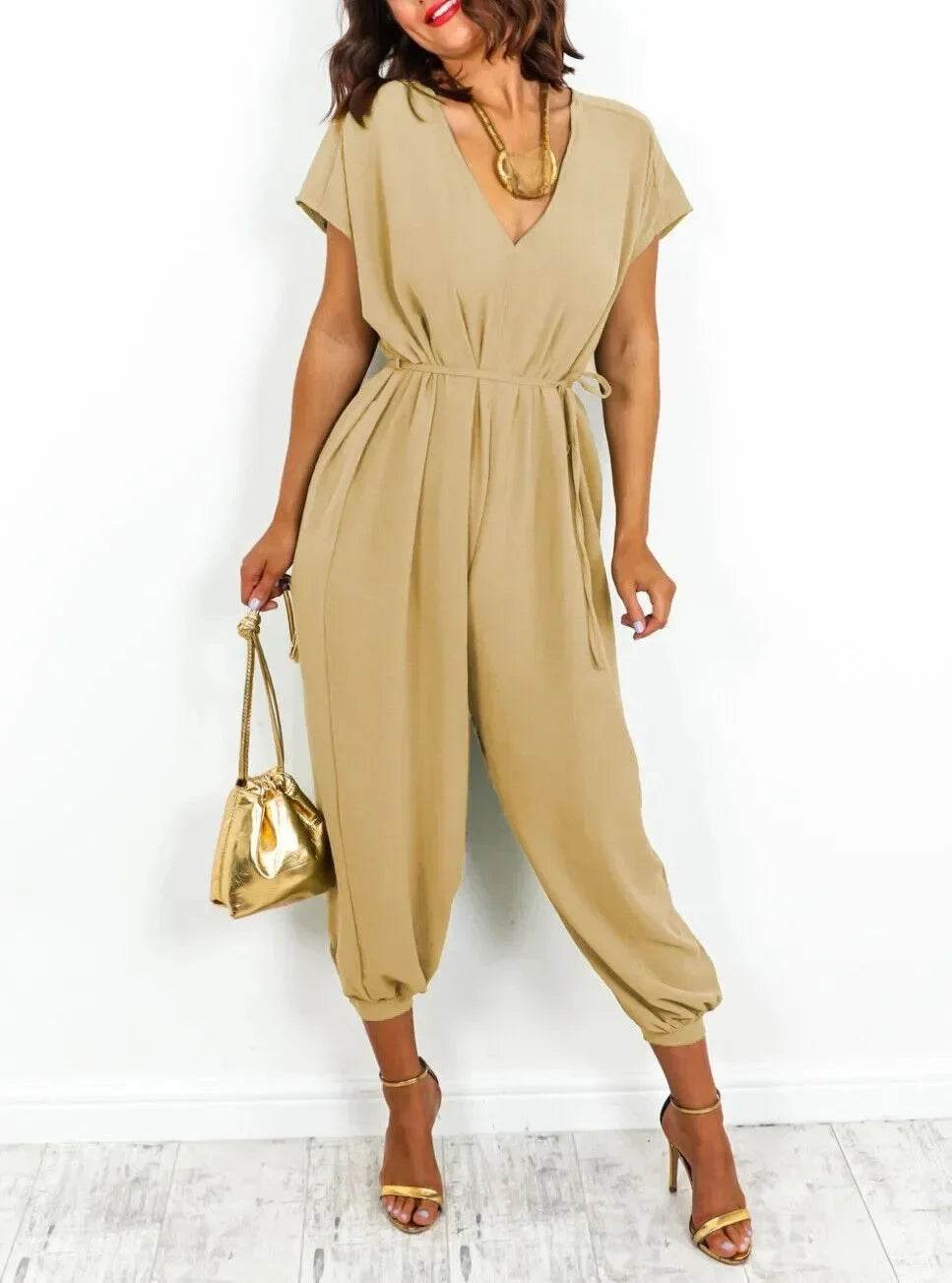 Buy Center Women's Loose One-Piece Suit - Short Sleeve Casual Chic - Buy Center UK
