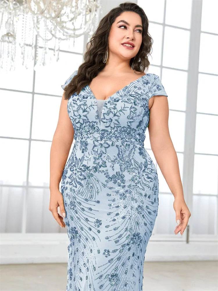 Buy Center Plus Size Blue Evening Dress - Mermaid Sequin Gown 2025 - Buy Center UK
