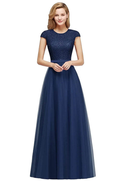 Buy Center A-line Lace Dress - Scoop Neck, Elegant Short Sleeves - Buy Center UK