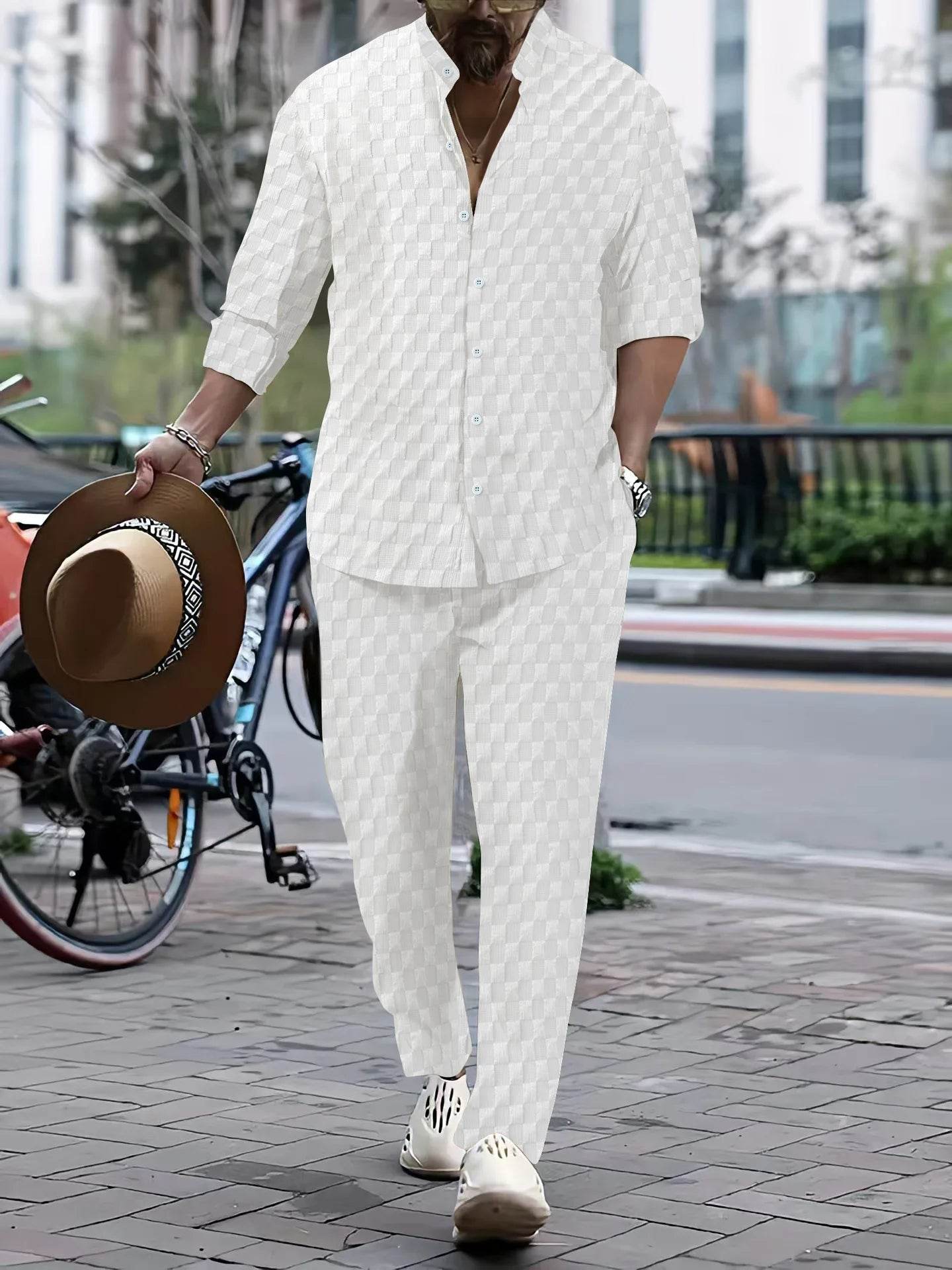 Fall 2024 Men's Plaid Shirt & Pants Sports Suit - Casual Style - Buy Center UK