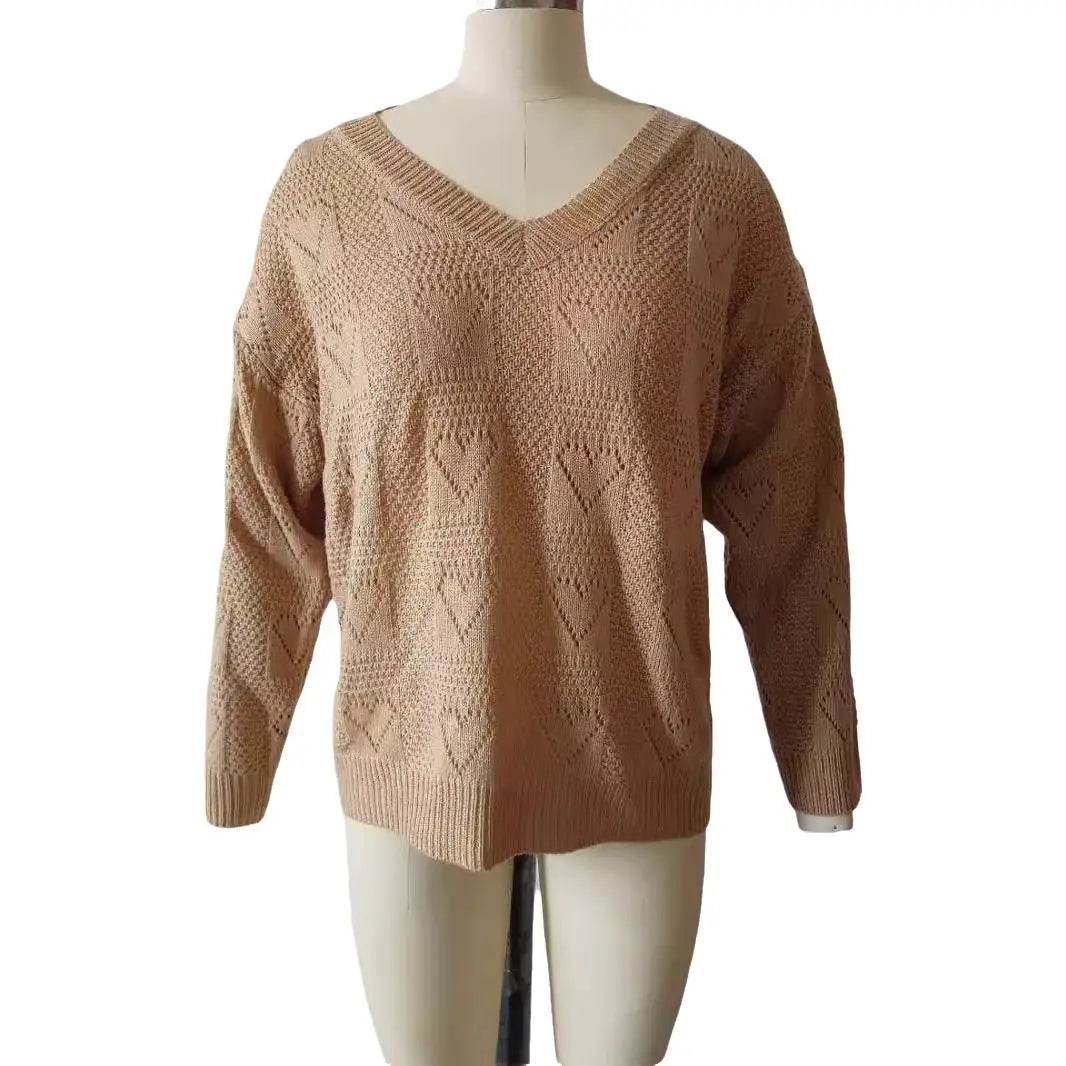 Buy Center Women's V Neck Love Heart Sweater - Cozy Casual Pullover - Buy Center UK