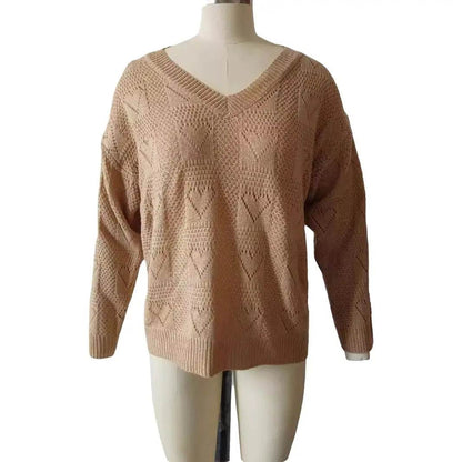 Buy Center Women's V Neck Love Heart Sweater - Cozy Casual Pullover - Buy Center UK