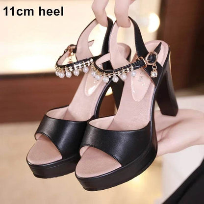 Elegant White Pearl Wedding Shoes - Women’s High Heels Sandals - Buy Center UK