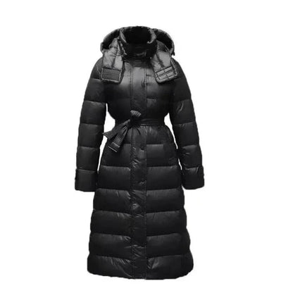 White Duck Down Jacket for Women - Slim Fit, Long Hooded Style - Buy Center UK