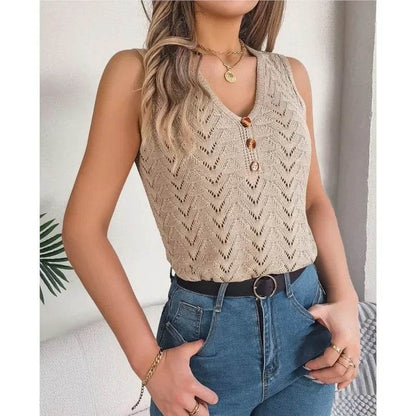 Stylish Women's V-Neck Button Tank Top - Perfect for Summer Vacations - Buy Center UK