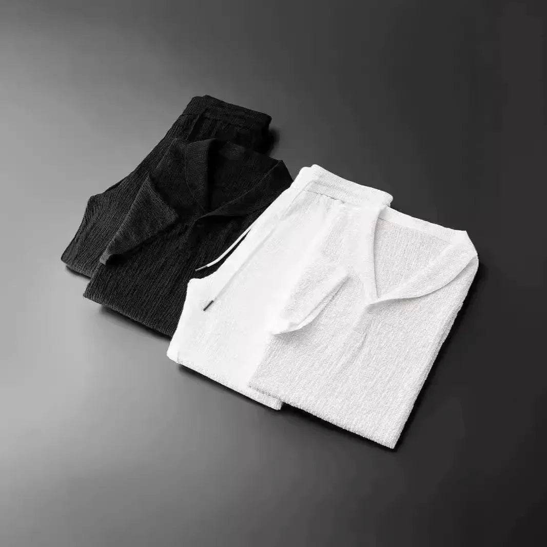 Buy Center Men's Summer Crinkled 2-Piece Set - Lightweight Cotton Linen - Buy Center UK