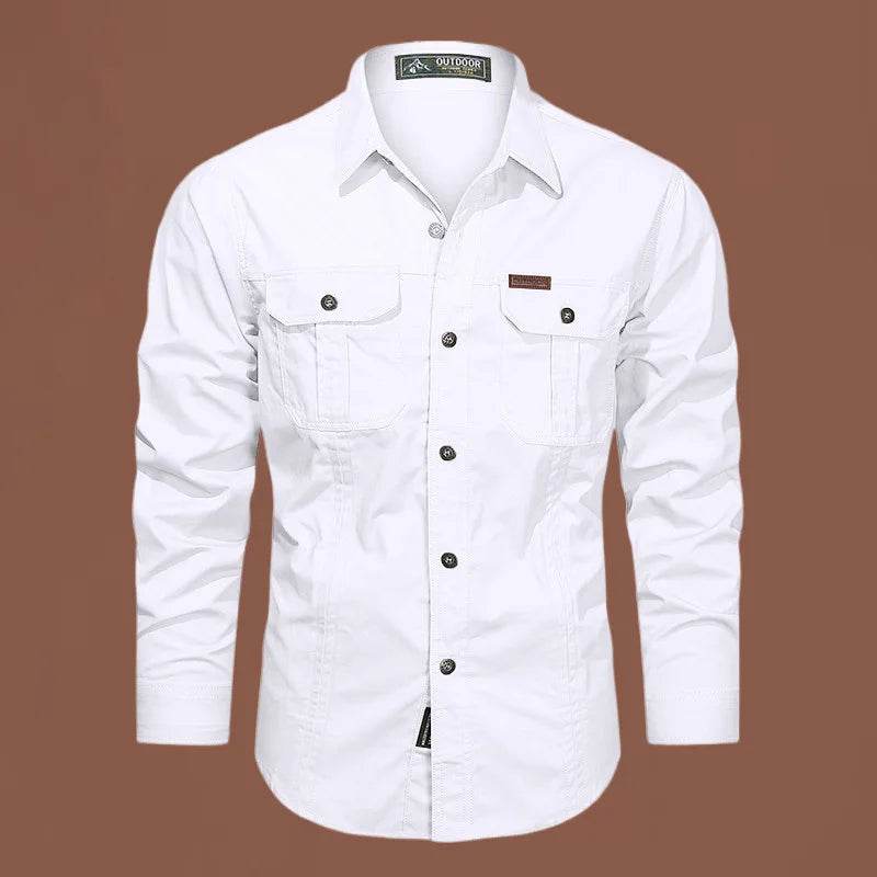 2024 Spring Men's Cotton Cargo Shirt - Long Sleeve Multi-Pocket - Buy Center UK