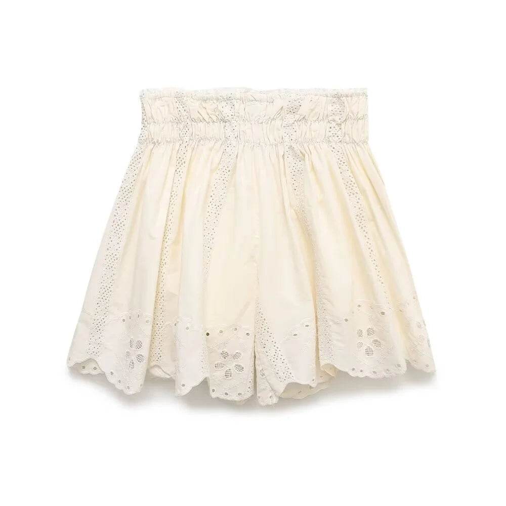 PB&ZA Women's Spring Outfit - Embroidered Top & High Waist Shorts - Buy Center UK
