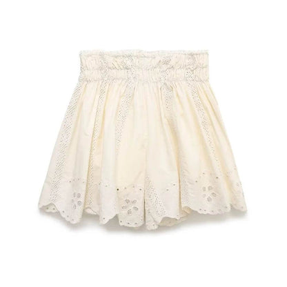PB&ZA Women's Spring Outfit - Embroidered Top & High Waist Shorts - Buy Center UK