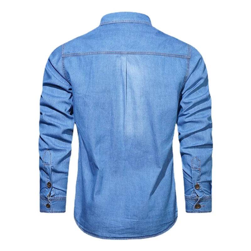 Buy Center Men's Multi-Pocket Denim Shirt - Casual Long-Sleeve Style - Buy Center UK
