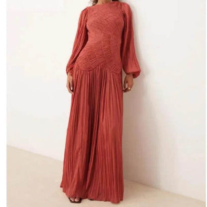 Elegant Lantern Sleeve Beach Dress - Summer O-neck Chic Style - Buy Center UK