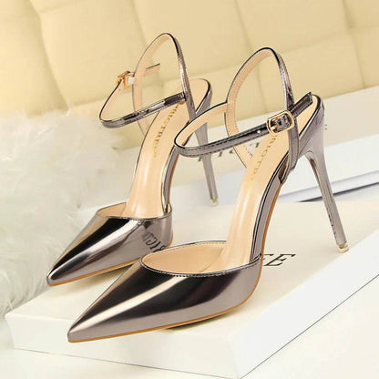 MCD Women’s Metallic Gray High Heels Sandals - Pointed Toe Ankle Strap - Buy Center UK