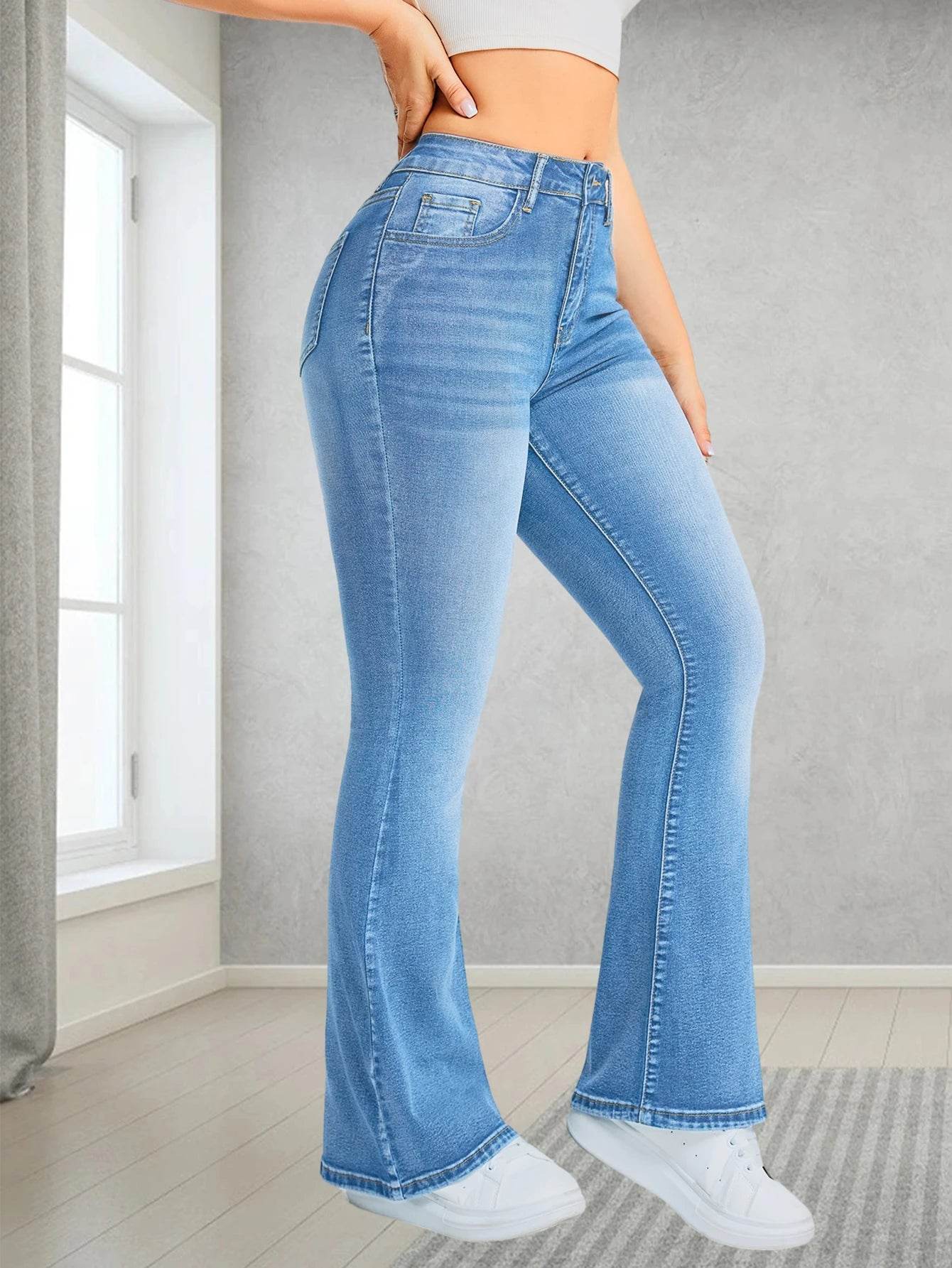 Buy Center Ladies' High Waisted Flared Jeans - Stylish & Comfortable - Buy Center UK