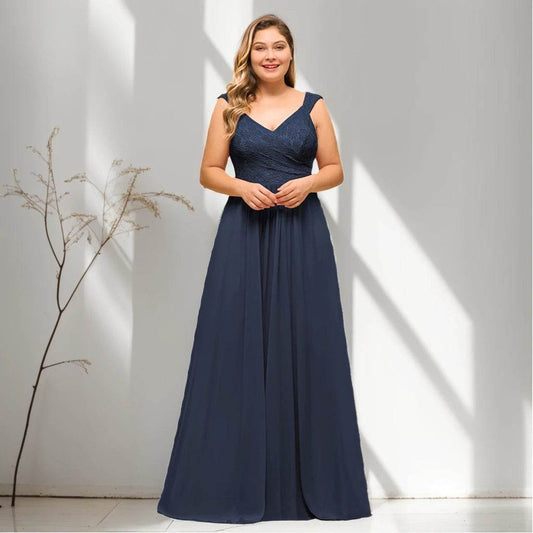 BABYONLINE Navy Blue Lace Plus-Size Bridesmaid Dress - Elegant A-Line - Buy Center UK