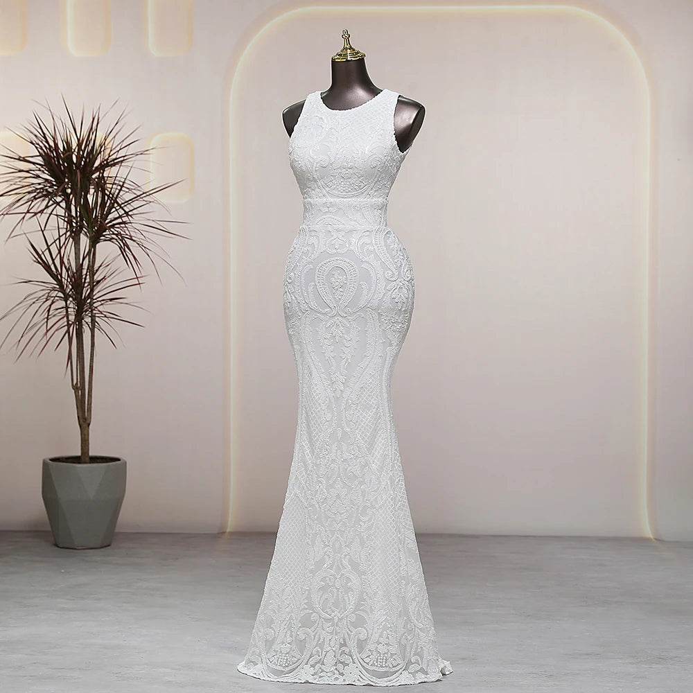 Buy Center Backless White Mermaid Dress - Elegant Sequins & Beads - Buy Center UK