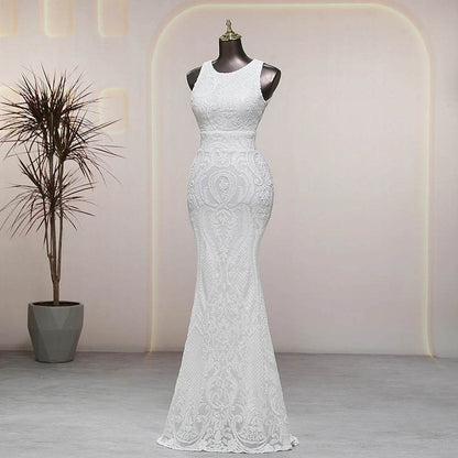 Buy Center Backless White Mermaid Dress - Elegant Sequins & Beads - Buy Center UK