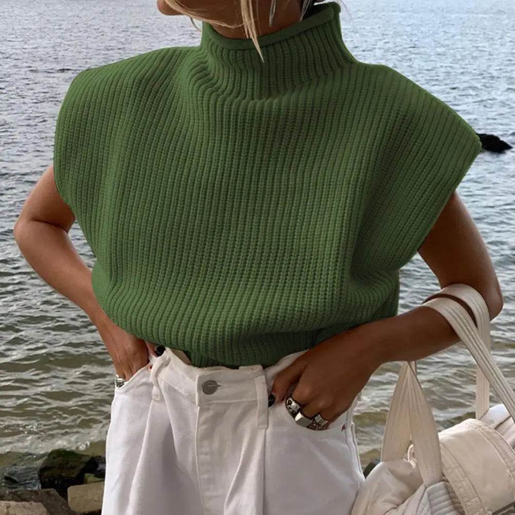 Buy Center Women's Sleeveless Vest Sweater - Warm Turtleneck Pullover - Buy Center UK