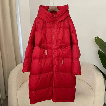 Buy Center Women's Thick White Duck Down Jacket - Extra-Long Hooded Style - Buy Center UK