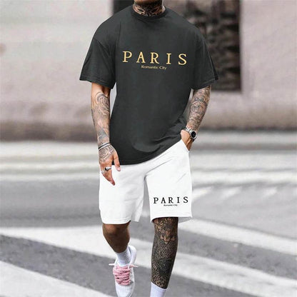 Hot Summer Men's Casual Suit - Letter Print T-Shirt & Shorts Set - Buy Center UK