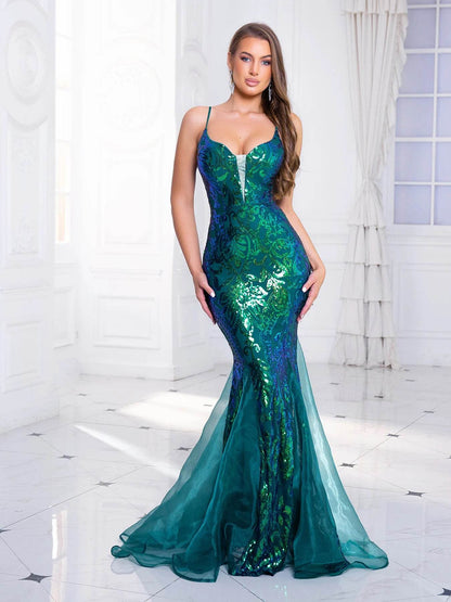 Romagic Deep V Neck Sleeveless Maxi Dress - Luxury Sequined Gown - Buy Center UK