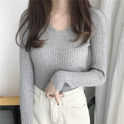 Women’s V-Neck Solid Sweater - Slim Fit Casual Knit Pullover - Buy Center UK