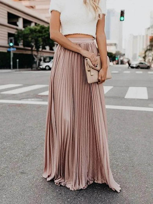 Designer 2024 Pleated Skirt - Women's Elastic Waist Ankle-Length Fashion - Buy Center UK
