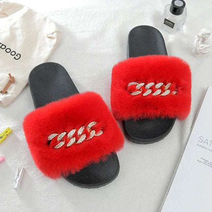 Buy Center Women's Furry Slippers - Plush Faux Rabbit Fur Slides - Buy Center UK
