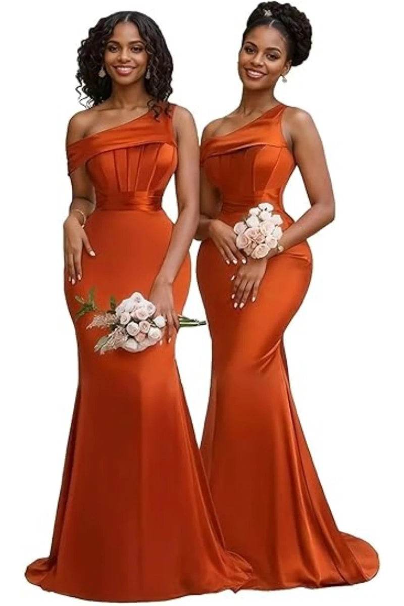 Buy Center Mermaid One Shoulder Satin Bridesmaid Dress - Elegant Gown - Buy Center UK
