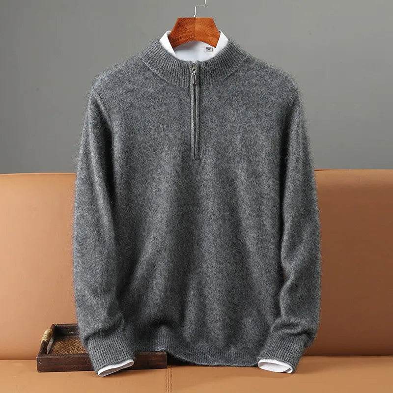 Buy Center Men's Cashmere Sweater - Half Zipper Turtleneck, Warm Knitted - Buy Center UK