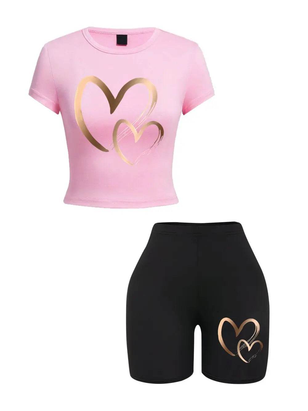 Buy Center Summer Women’s Slim-fit T-Shirt & Shorts Set - Hearts Pattern - Buy Center UK