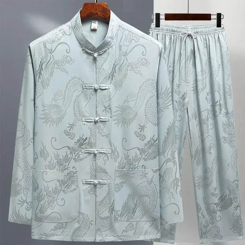 Buy Center Casual Ice Silk Tang Suit - Plus Size, Loose Fit for Men - Buy Center UK