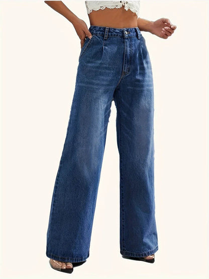 Buy Center Women's Solid Color Jeans - Wide Leg Casual Style - Buy Center UK