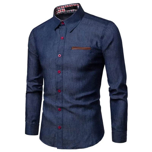 Buy Center Men's Long Sleeve Slim Fit Shirt - Trendy Patchwork Design - Buy Center UK