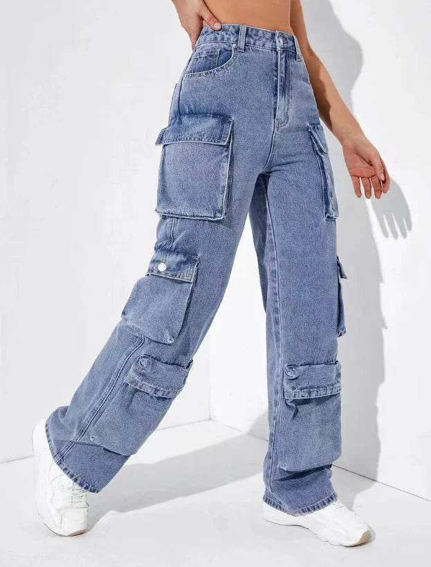 Trendy High-Waist Cargo Pants - Women's Retro Denim Streetwear - Buy Center UK