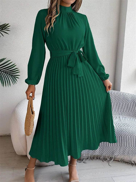 Msfilia Elegant Stand Collar Dress - Full Sleeve High Waist Design - Buy Center UK