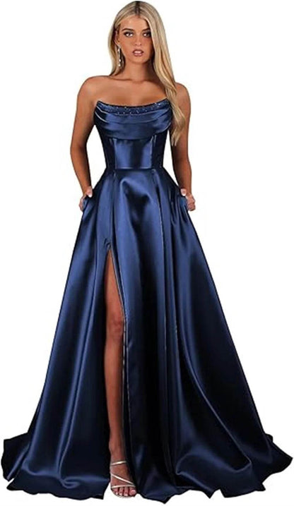 Customized Strapless Corset Prom Dress - Elegant A-Line Satin Gown - Buy Center UK