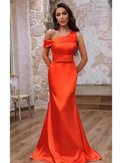 Buy Center Mermaid One Shoulder Satin Bridesmaid Dress - Elegant Gown - Buy Center UK