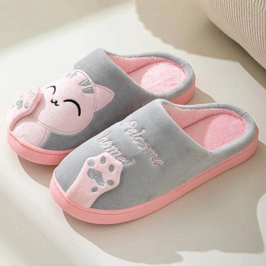 Yahwow Winter Fur Slippers - Cartoon Cat Non-Slip Indoor Shoes - Buy Center UK