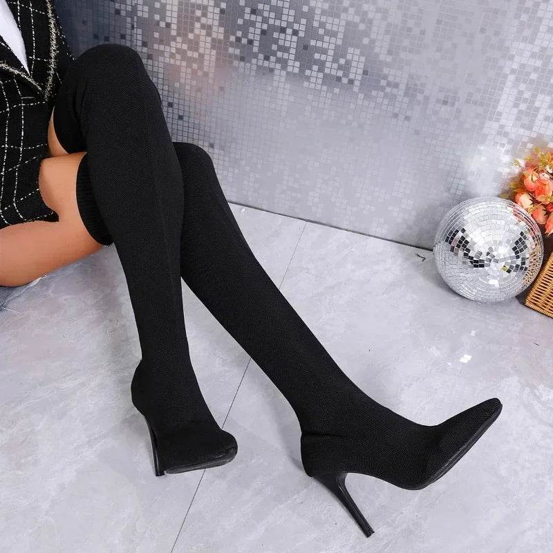 Buy Center Women's Slim Heel Boots - Breathable Over-the-Knee Design - Buy Center UK