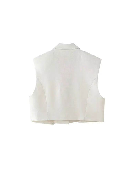 2024 Elegant Sleeveless Blazer & Wide Pants Set - V-Neck Style - Buy Center UK