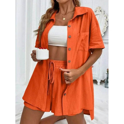 Fashion Black Short Sleeve Shirt & Shorts Set - Women's Summer Outfit - Buy Center UK