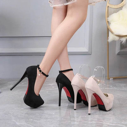 Buy Center Women's Flock Pumps - Sexy Round Toe, Thin Heels - Buy Center UK