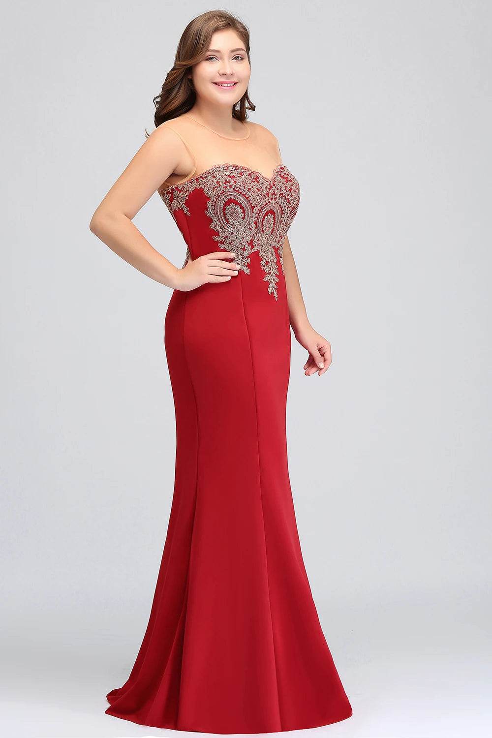 2024 Gold Appliques Sweetheart Illusion Bridesmaid Gown - Floor Length - Buy Center UK