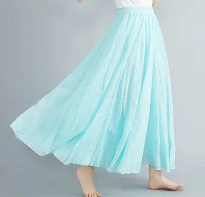 28-Color Mori Girl A-line Skirt - Cotton Linen, Elastic Waist - Buy Center UK
