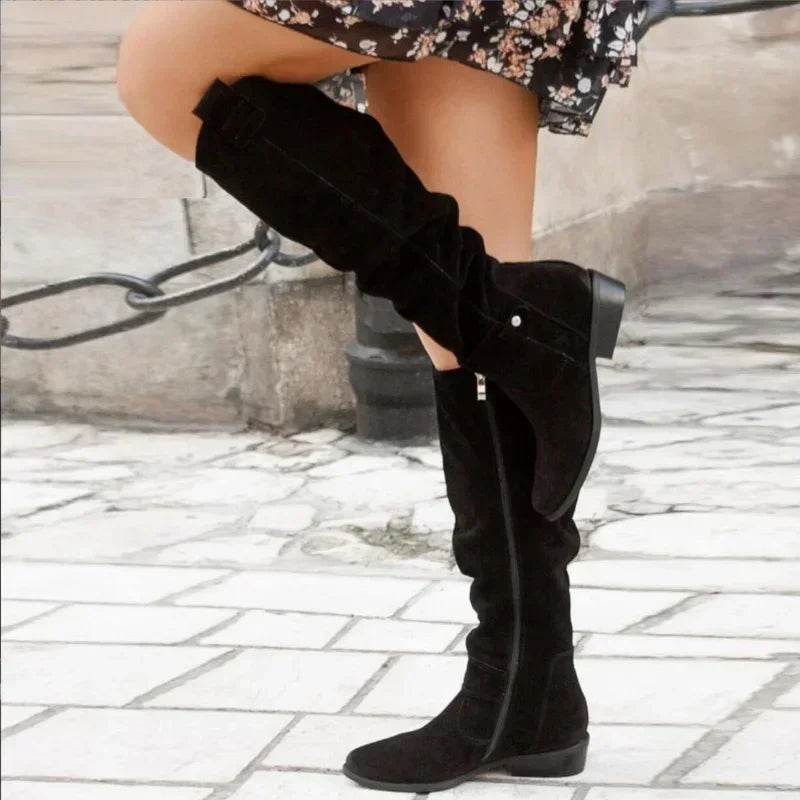 Buy Center Women's Thigh High Boots - Low Heel & Side Zip, Size 43 - Buy Center UK