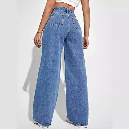 Buy Center Women's Dark Blue Wide Leg Jeans - Slimming, All-Match Style - Buy Center UK