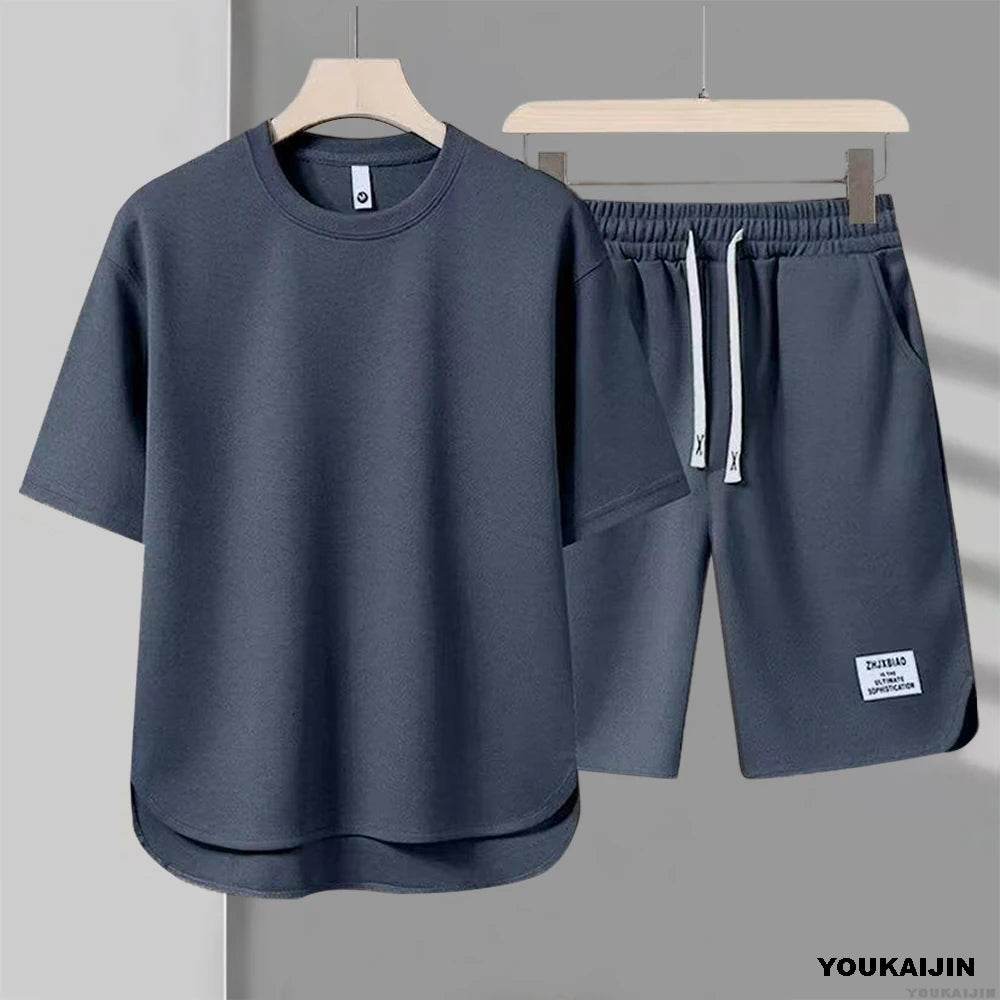 Men's Waffle Summer Tracksuit - Casual T-Shirt & Shorts Set - Buy Center UK
