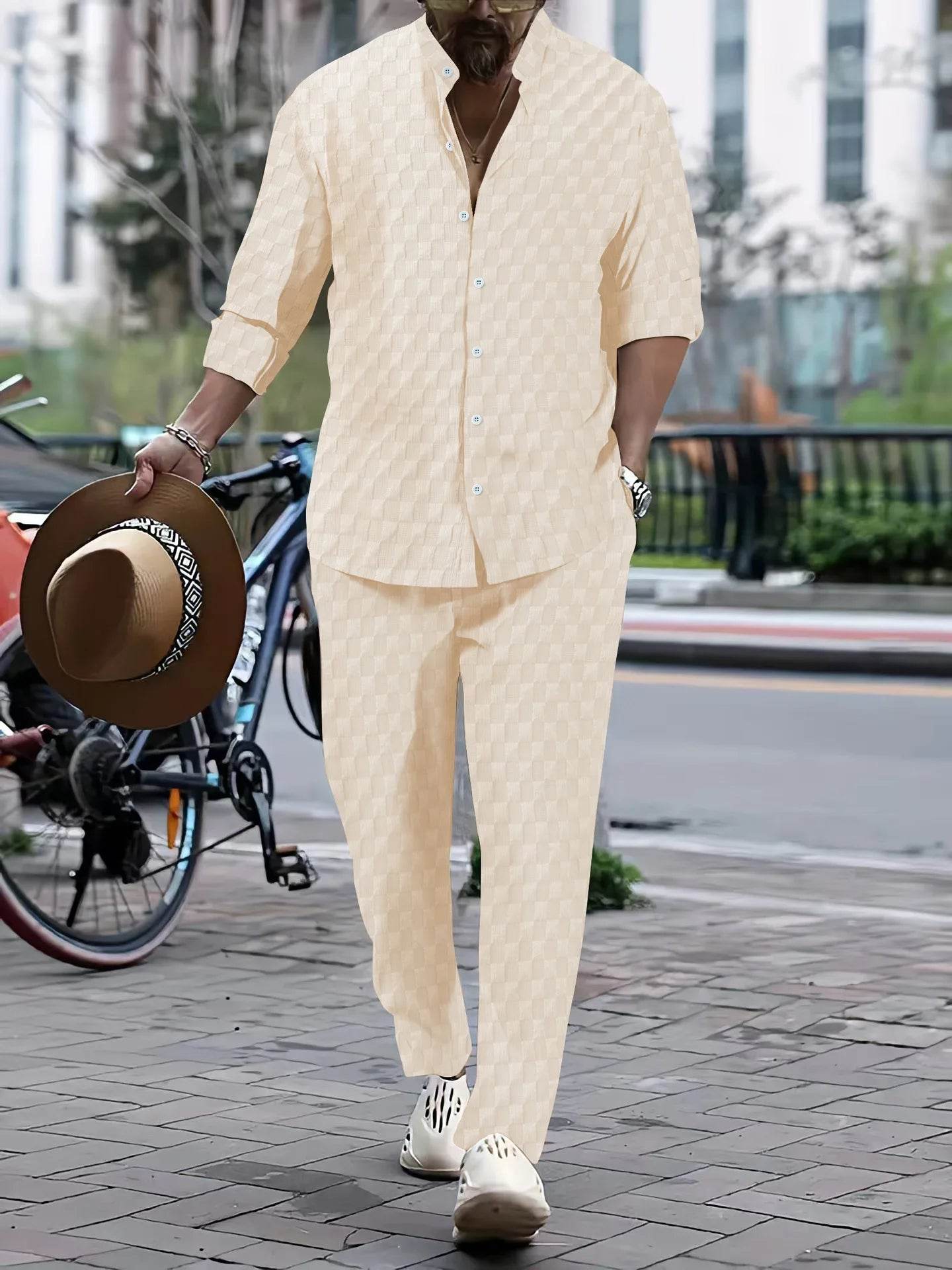 Fall 2024 Men's Plaid Shirt & Pants Sports Suit - Casual Style - Buy Center UK