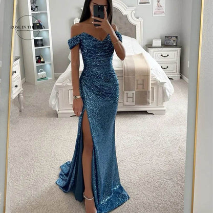 Chic Off-Shoulder Sequin Maxi Dress - Elegant Mermaid Gown 2025 - Buy Center UK
