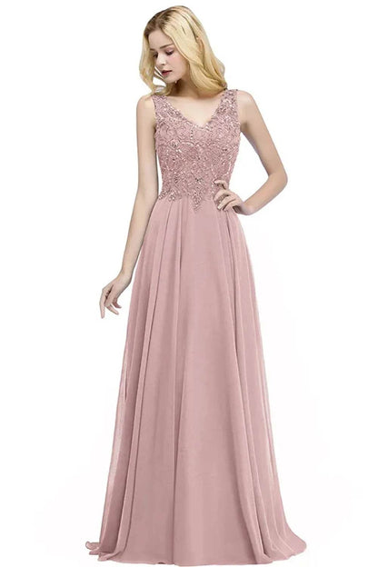 Elegant 3 Colors Evening Dress - V-Neck Lace Beaded Party Gown - Buy Center UK